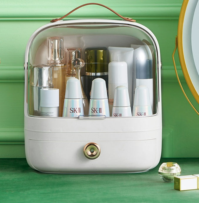 Dustproof cosmetics box | Clear lid makeup storage | Dust-resistant organizer | Large capacity makeup box | Durable cosmetic case | Transparent makeup container | Portable cosmetic box | Easy-clean makeup storage | Multi-compartment box | Secure makeup case