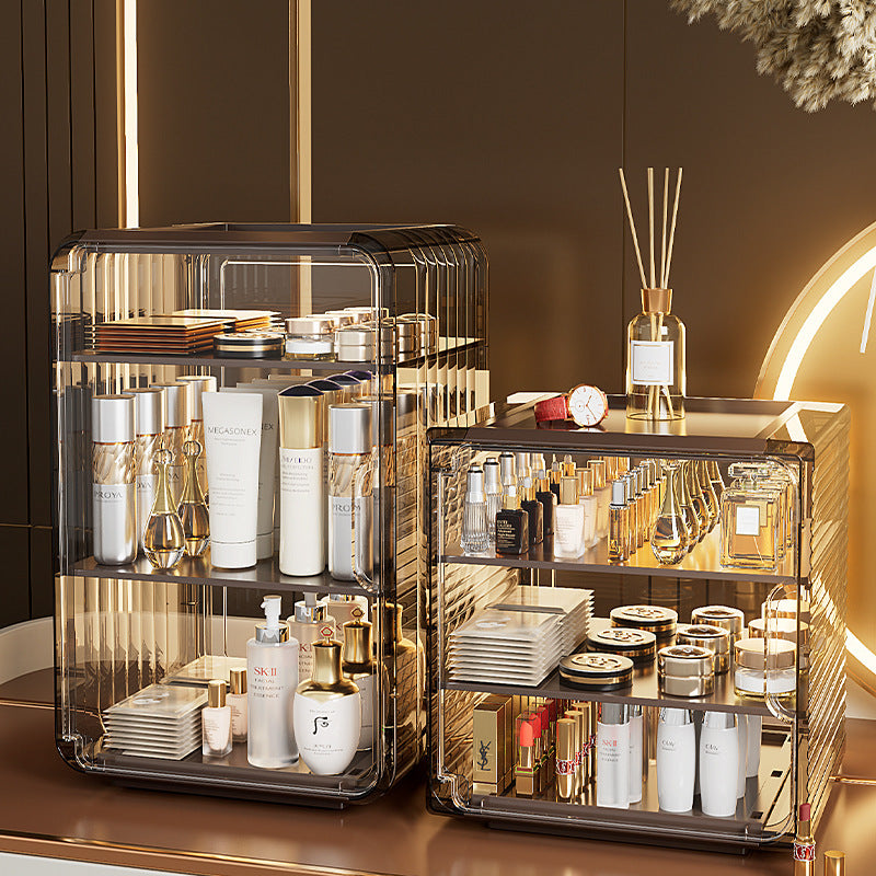 Desktop skincare storage box | Skincare organizer for desk | Compact beauty storage box | Makeup storage for vanity | Desk cosmetic organizer | Space-saving skincare box | Multi-layer skincare holder | Skincare display box | Durable desktop beauty box | Neat cosmetic storage solution