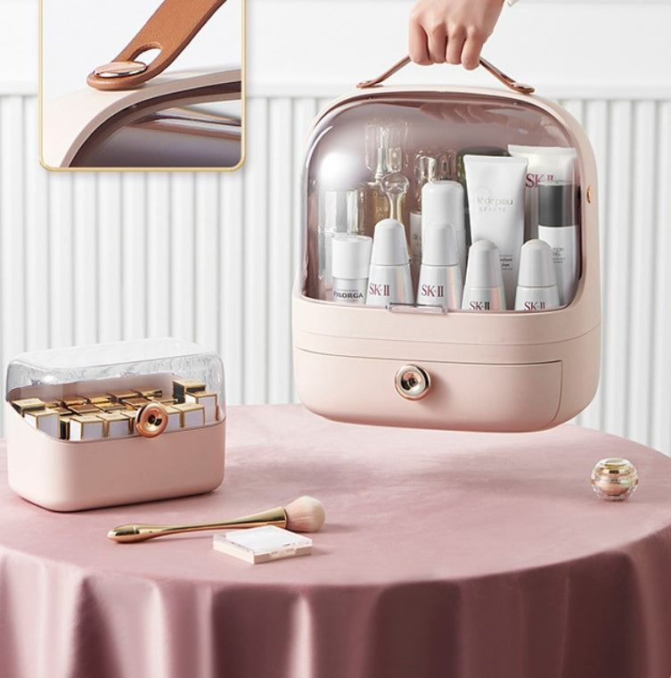 Dustproof cosmetics box | Clear lid makeup storage | Dust-resistant organizer | Large capacity makeup box | Durable cosmetic case | Transparent makeup container | Portable cosmetic box | Easy-clean makeup storage | Multi-compartment box | Secure makeup case