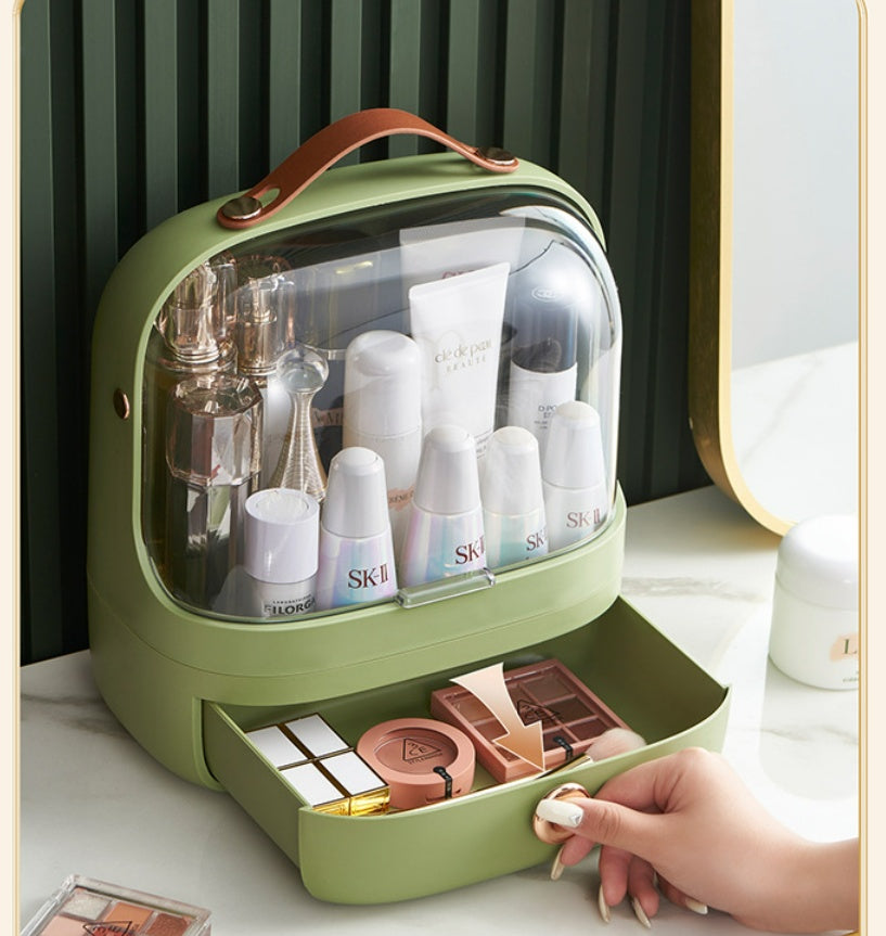 Dustproof cosmetics box | Clear lid makeup storage | Dust-resistant organizer | Large capacity makeup box | Durable cosmetic case | Transparent makeup container | Portable cosmetic box | Easy-clean makeup storage | Multi-compartment box | Secure makeup case