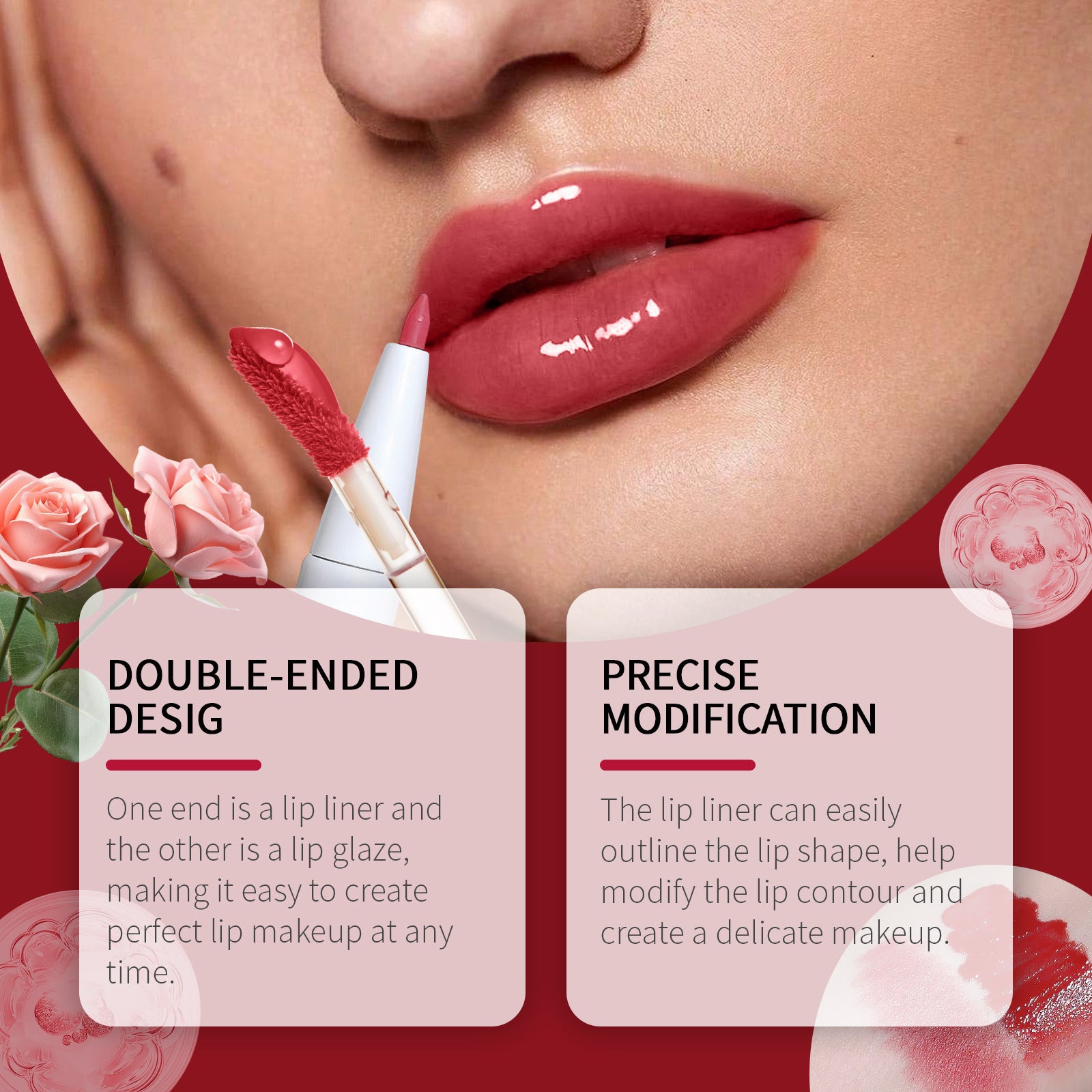 Double-headed lip lacquer pen | Dual-tip lip lacquer | Lip color pen with two ends | Long-lasting lip lacquer | Precision lip lacquer pen | Waterproof lip lacquer | Portable double-ended lip pen | Vibrant lip color pen | Easy-apply lip lacquer | Professional lip lacquer pen
