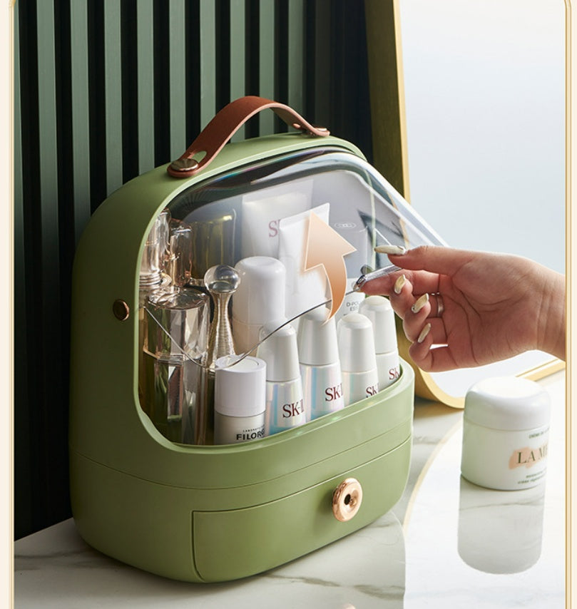 Dustproof cosmetics box | Clear lid makeup storage | Dust-resistant organizer | Large capacity makeup box | Durable cosmetic case | Transparent makeup container | Portable cosmetic box | Easy-clean makeup storage | Multi-compartment box | Secure makeup case